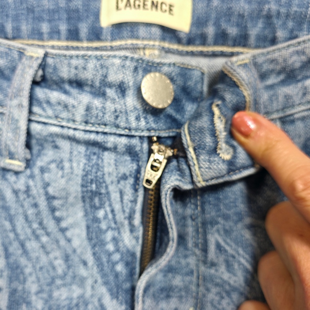 L'AGENCE Marty High Rise Flare Jeans Blue Mediterranean Damask Print Size 25‎ - Picture 10 of 10